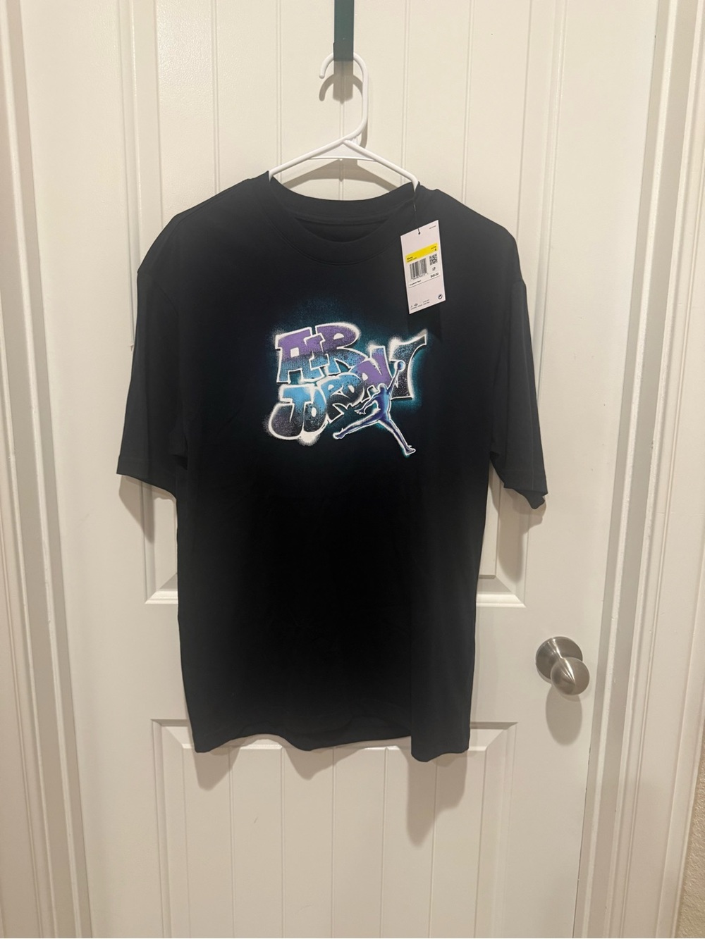 Jordan Black Short-Sleeve Tee with Blue & Purple Graffiti Logo